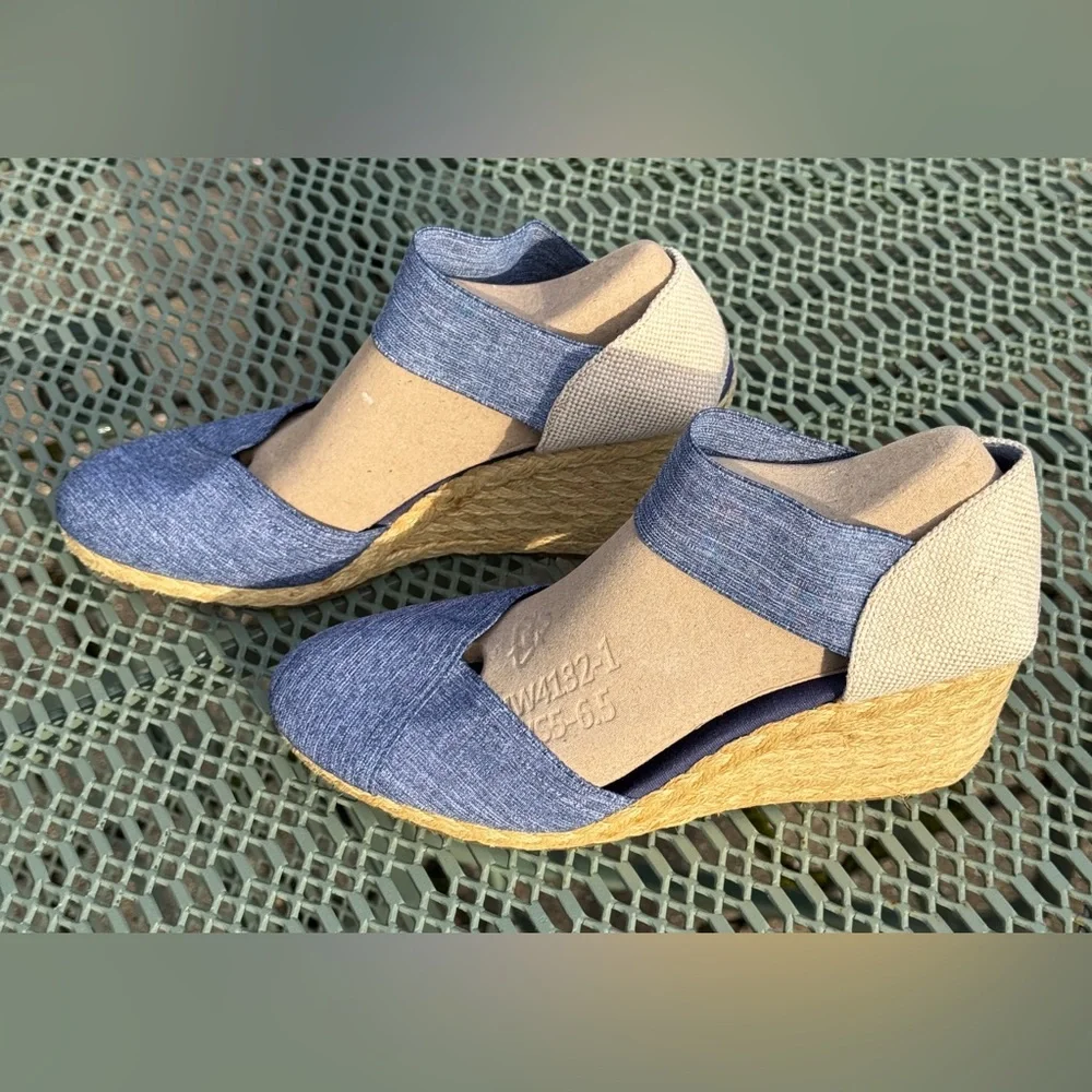 New Chaps, Espadrille, Boho Sandal, Ankle Strap, Wedge, Womens Size 9 1/2 B. BR
